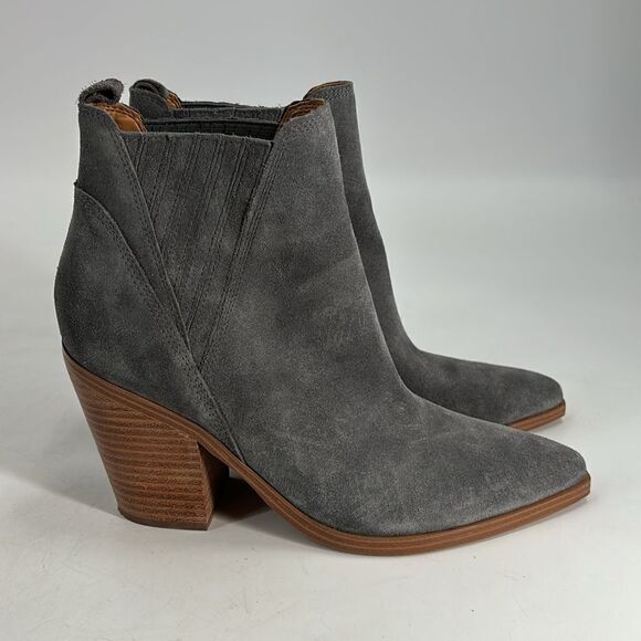 Marc Fisher Gray Suede Pointy Toe Bootie Size 9.5 Cowboy Boots - Picture 4 of 11